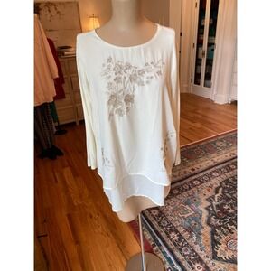 Diane Gilman Cream Embroidered Layered Long Sleeve Blouse Medium